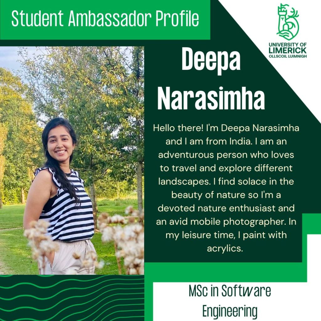 Deepa Narasimha. Hello there! I'm Deepa Narasimha and I am from India. I am an adventurous person who loves to travel and explore different landscapes. I find solace in the beauty of nature so I'm a devoted nature enthusiast and an avid mobile photographer. In my leisure time, I paint with acrylics. MSc in Software Engineering