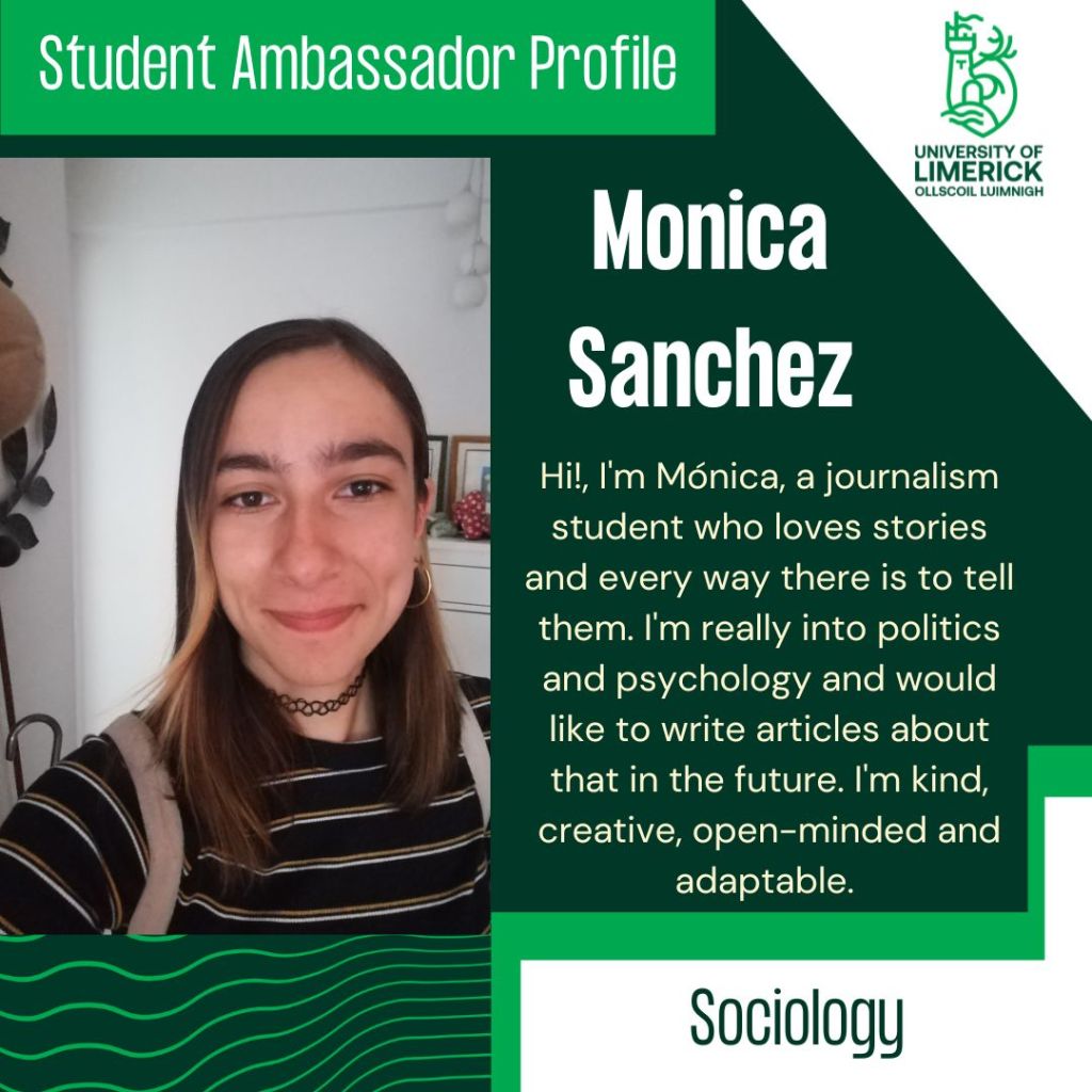 Monica Sanchez. Hi!, I'm Mónica, a journalism student who loves stories and every way there is to tell them. I'm really into politics and psychology and would like to write articles about that in the future. I'm kind, creative, open-minded and adaptable. Sociology
